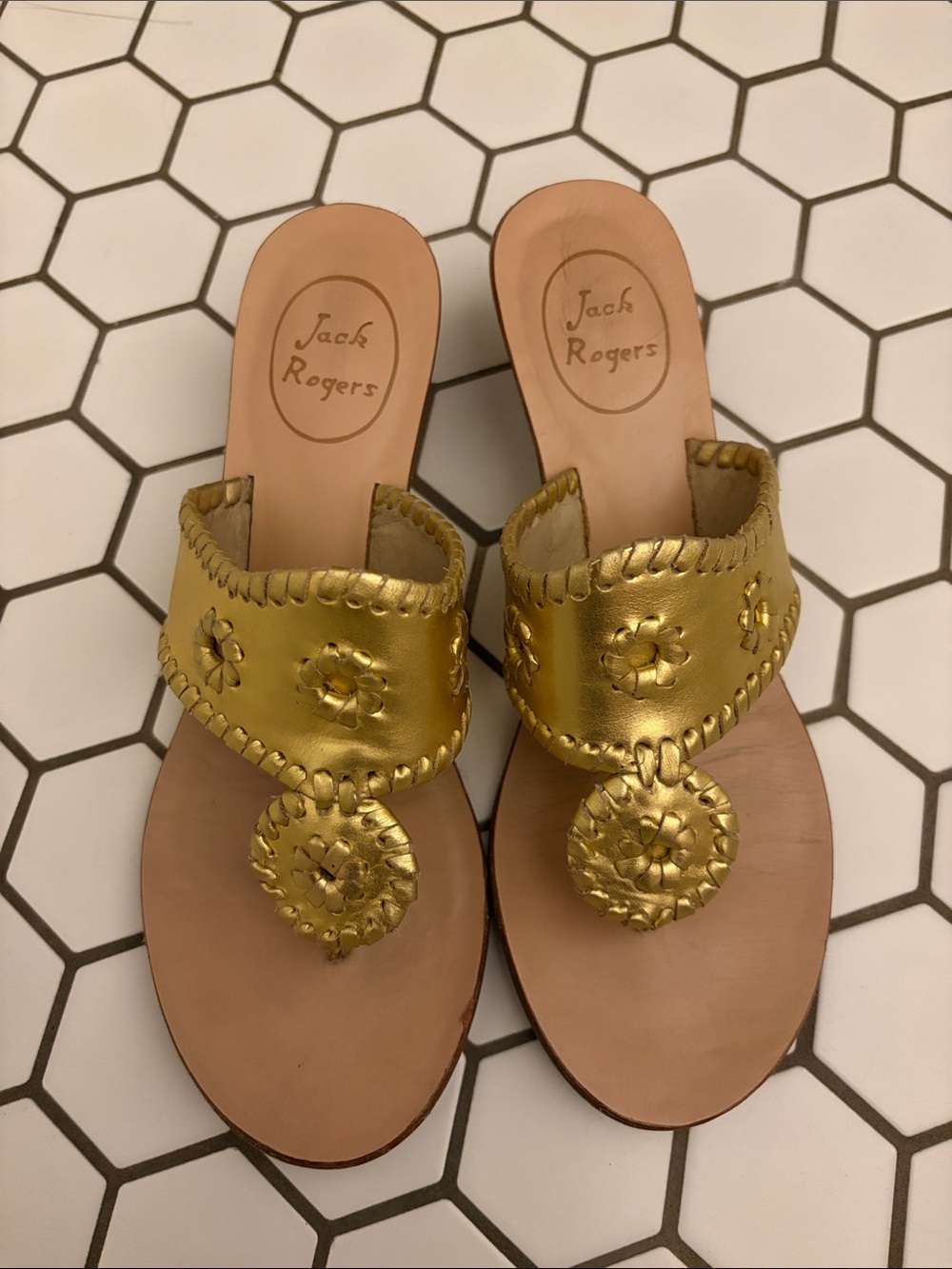 Jack Rogers Gold Wedge Thong Sandals - Picture 5 of 8